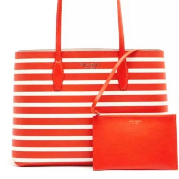 ♠️Kate Spade ♠️ ALL DAY Sailing Tote Tamarillo STRIPED Orange & White Large tote - Picture 8 of 11